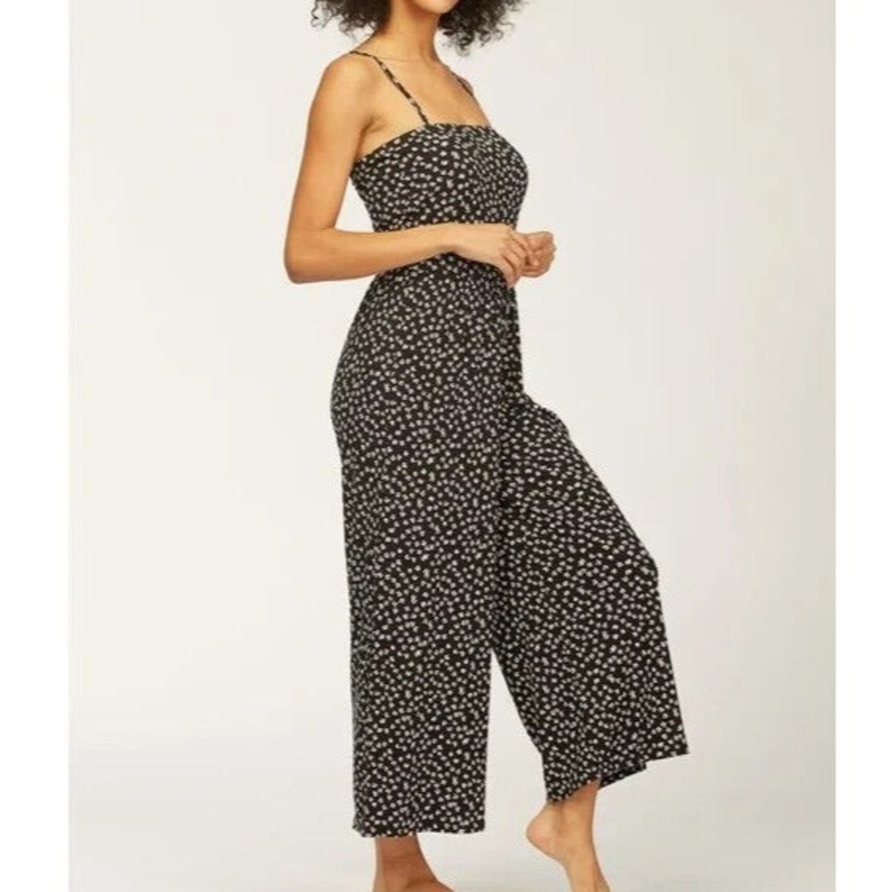 BILLABONG Women Wide Leg Try Me Jumpsuit Crop Polka Dots Sz S Black 80-22